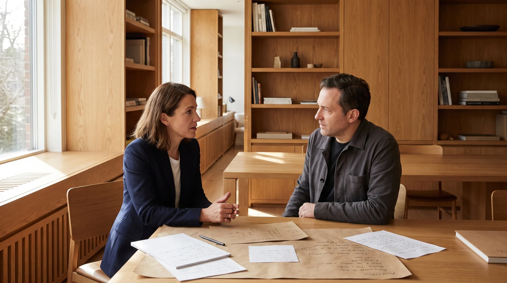 Business owners discussing plans in a design studio