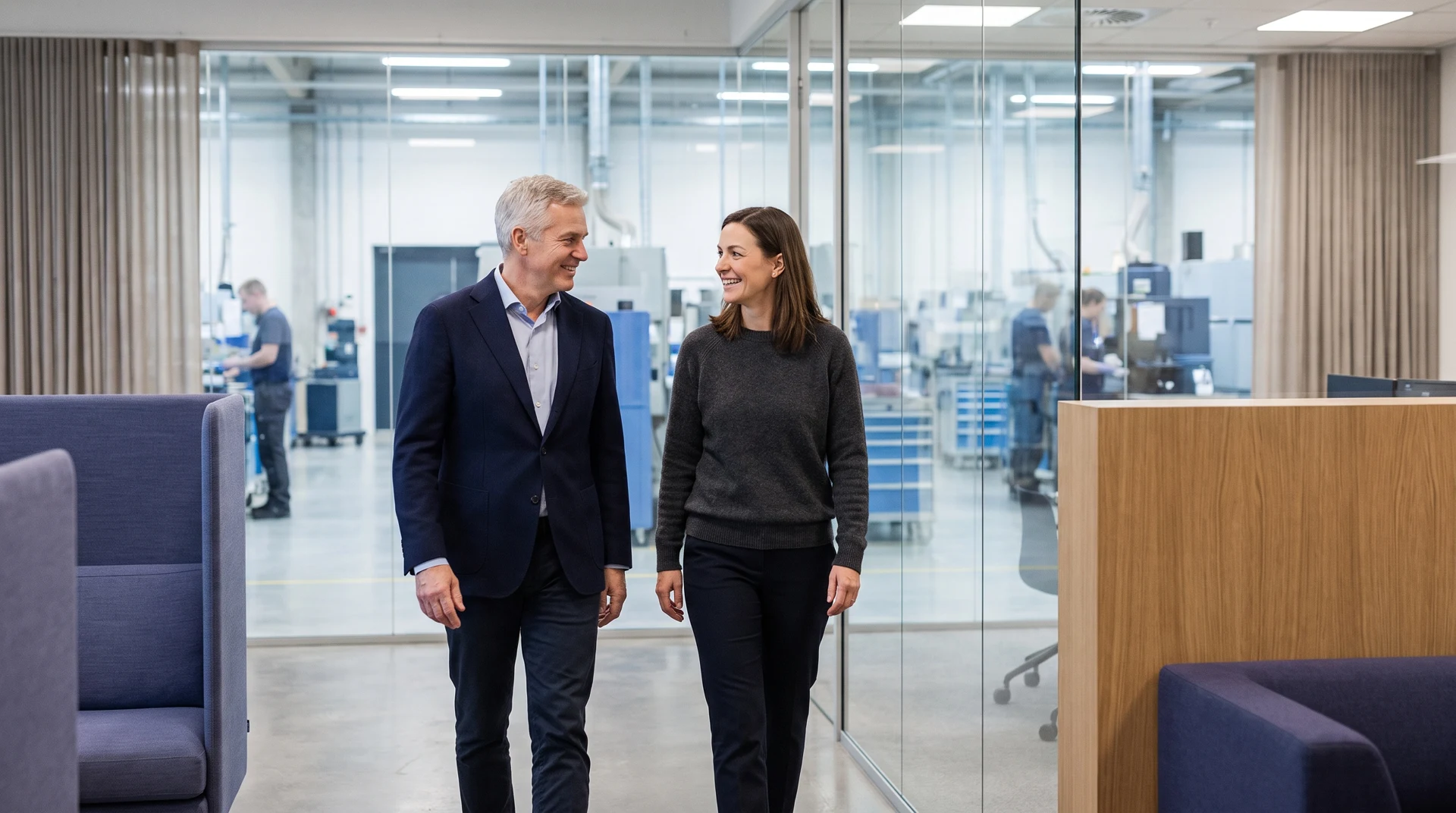 A founder and next-generation leader walking through their business