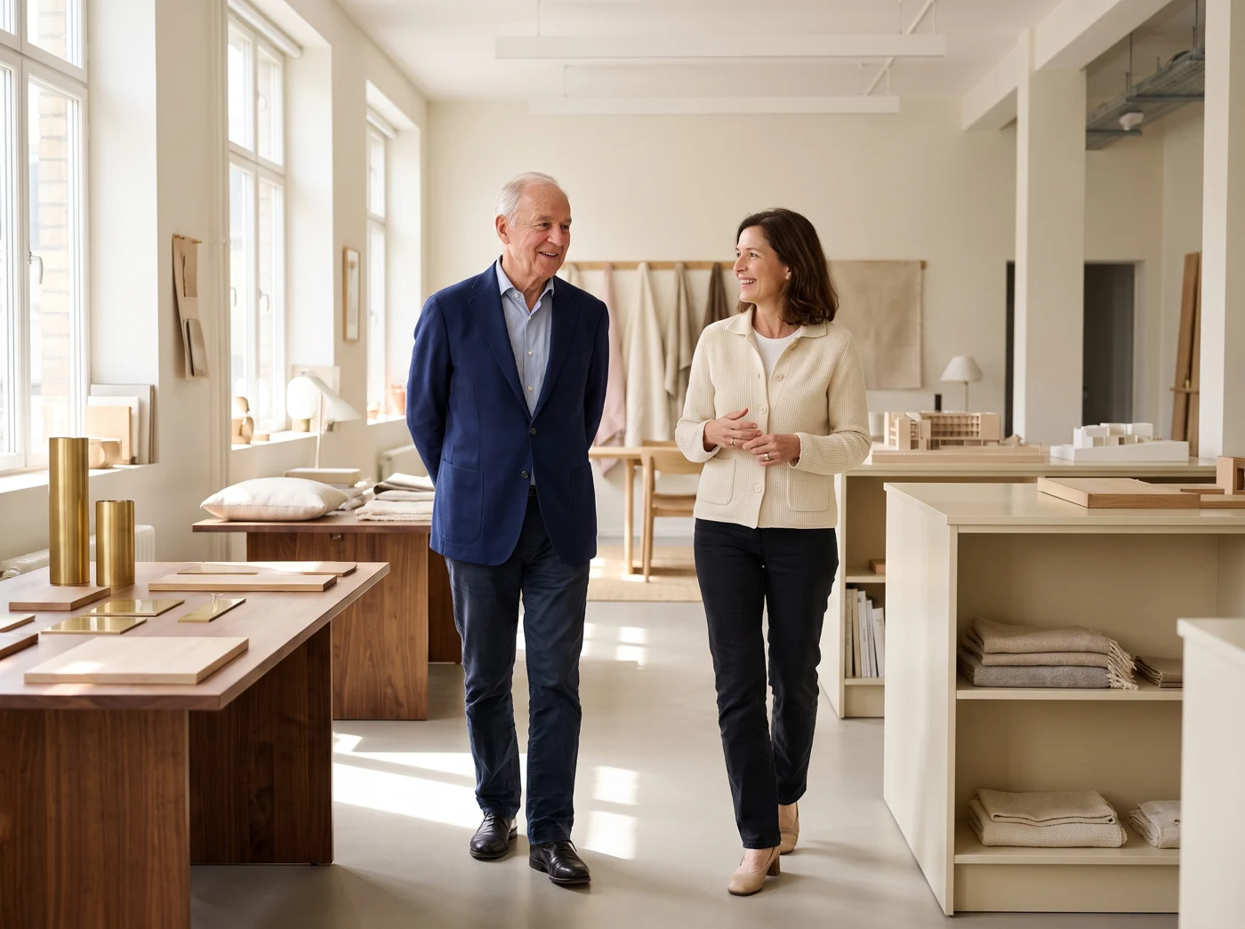 Business leaders discussing a transition in a design studio